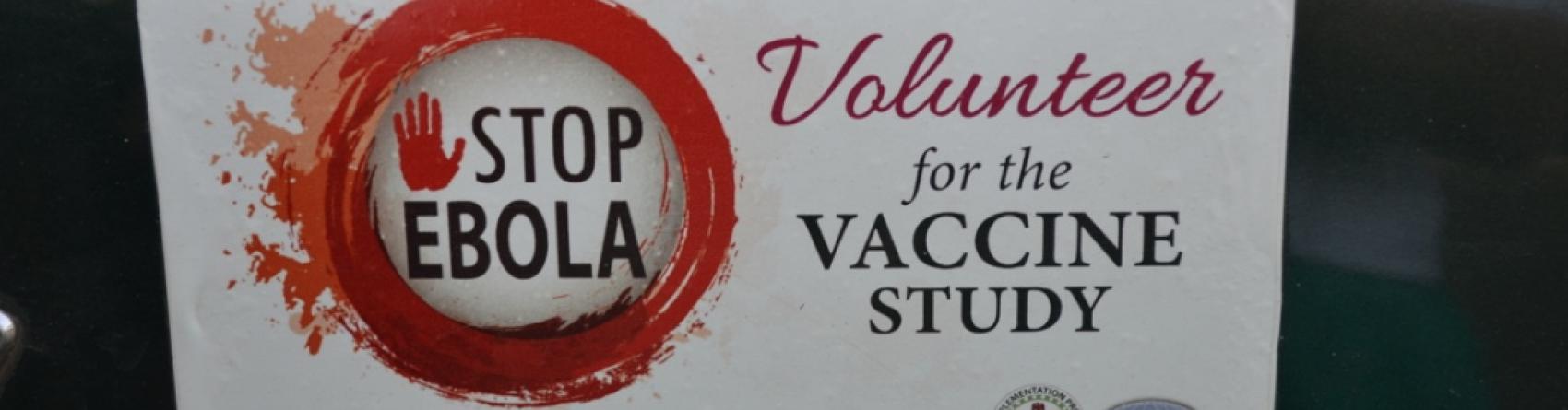 Ebola vaccine trial recruitment sign